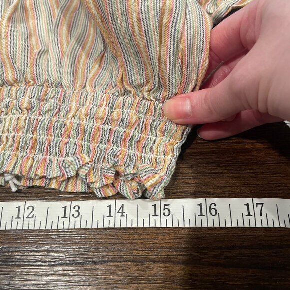 NWT Marine Layer Sz S Smocked Mini Skirt Multi Stripe Pull On Lyocell Linen - Picture 7 of 9